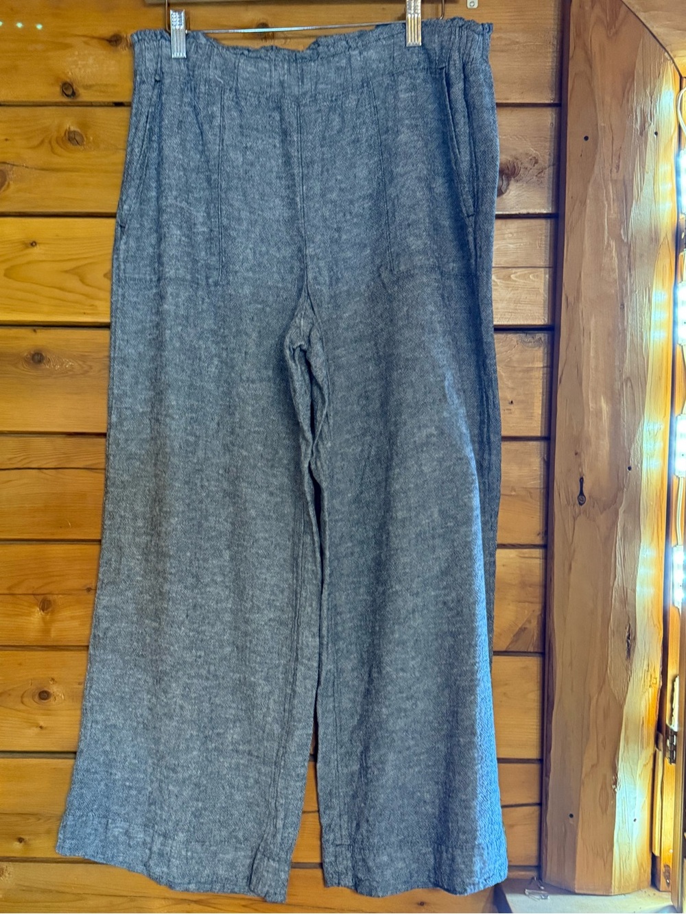 Time and Tru Linen Blend Wide Leg Pants Medium 8-10 Navy Blue Pull On Elastic